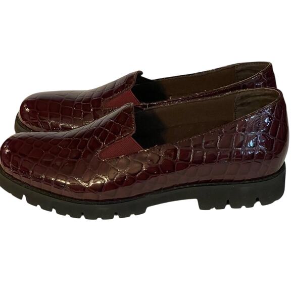 David Tate Burgundy Leather Alligator Print Loafers Size 8SS - Picture 8 of 11